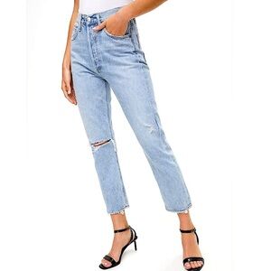 Agolde New Riley Straight Leg Size 31 Jeans Distressed High Rise